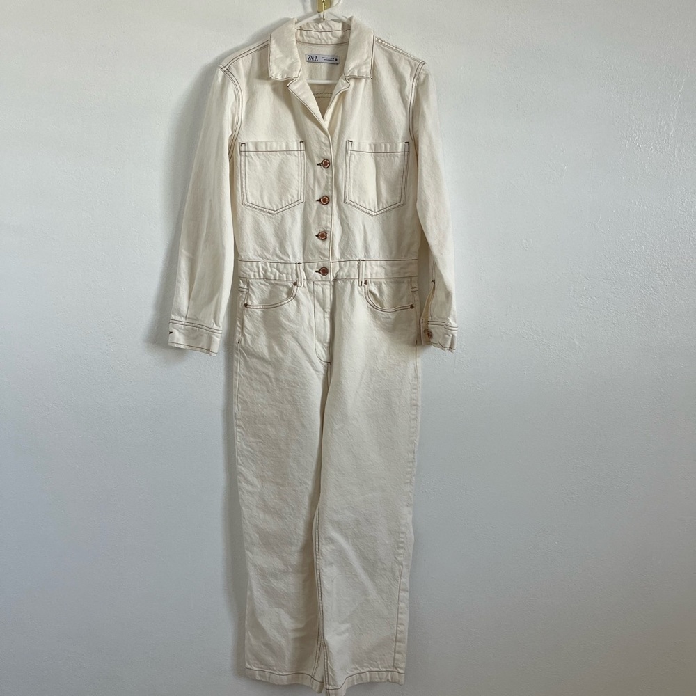 Zara - Beige Denim Jumpsuit Size Medium